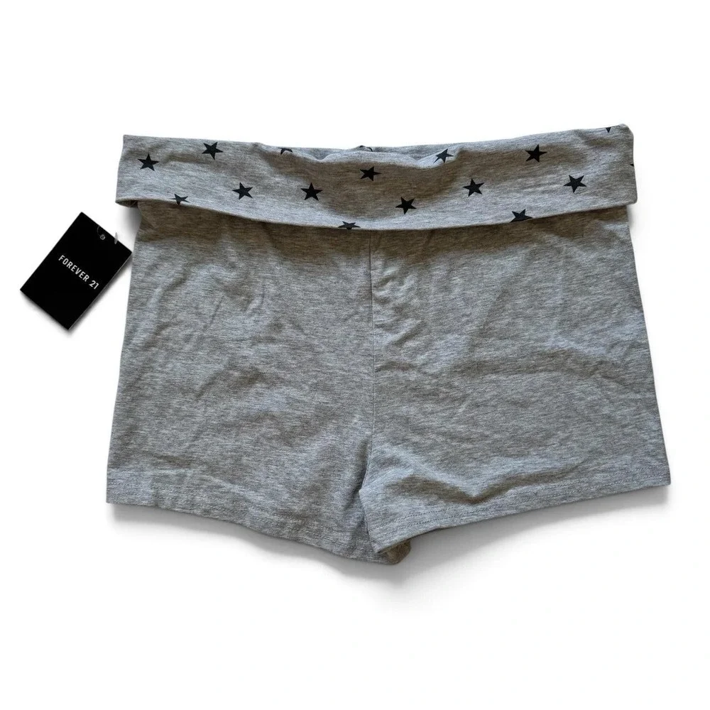 Forever 21 Heather Gray Star Print Foldover Yoga Shorts Womens Medium Y2K Lounge